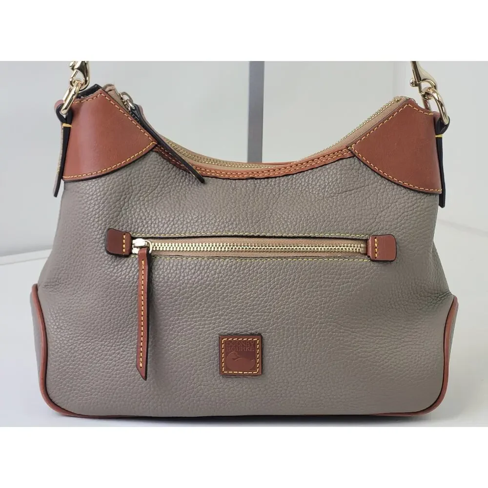 Dooney & Bourke Pebble Grain Small Hobo Shoulder Bag Taupe Body & Brown Trim